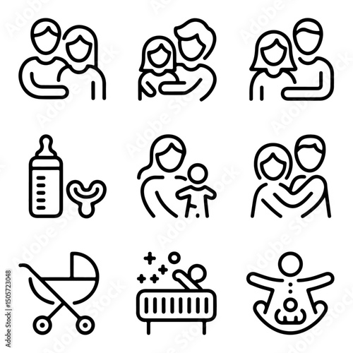 High Quality Family and Parenting Line Icon Set