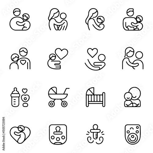 High Quality Family and Parenting Line Icon Set