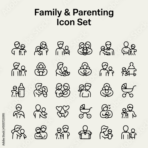 High Quality Family and Parenting Line Icon Set