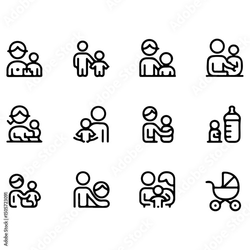 High Quality Family and Parenting Line Icon Set