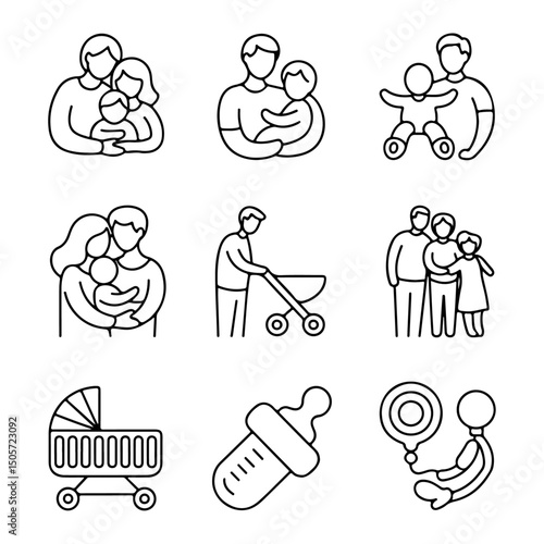 High Quality Family and Parenting Line Icon Set