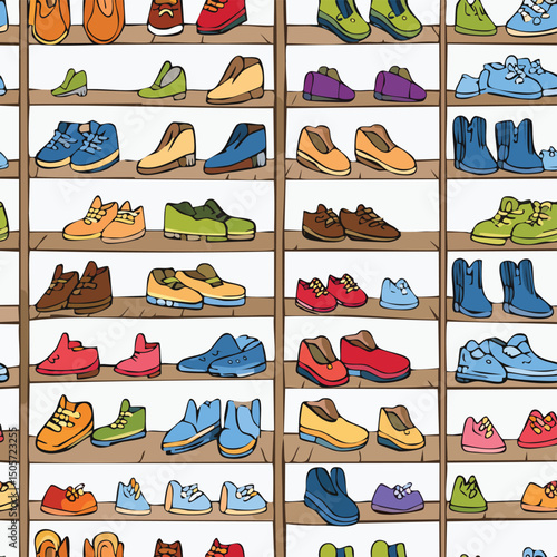 shoe rack Vector Illustration with Seamless Pattern Design