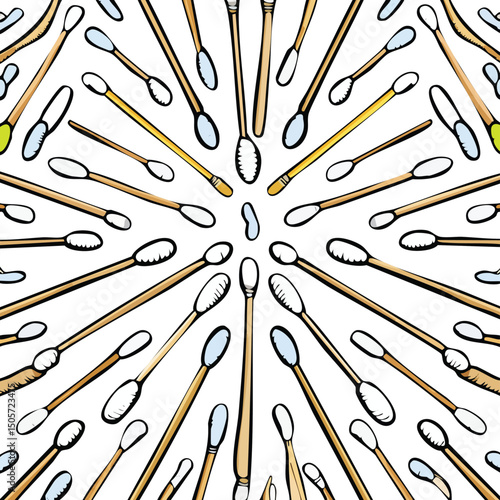 cotton swabs Vector Illustration with Seamless Pattern Design