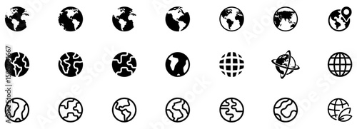 World icon flat set. Earth icons set. Earth globe hemispheres with continents. Globes with world maps. Vector Illustration. EPS 10