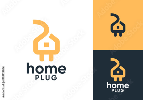 simple home plug electric logo design concept	
