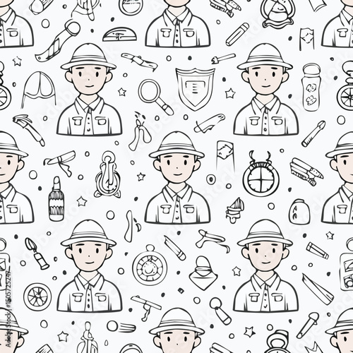 Park ranger Vector Illustration with Seamless Pattern Design