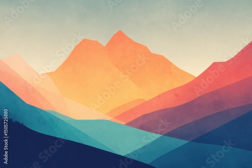 artistic representation of mountain landscape merging abstract shapes and harmonious colors creating visually captivating