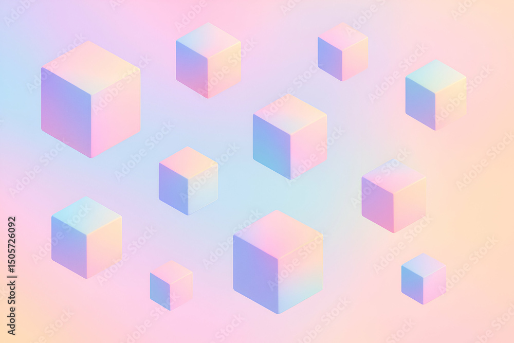 An abstract, pastel-colored graphic featuring three-dimensional cubes floating against a dreamy background, ideal for digital art projects, web design, and modern aesthetics. An abstract, pastel-colored graphic featuring three-dimensional cubes floating against a dreamy background, ideal for digital art projects, web design, and modern aesthetics.
