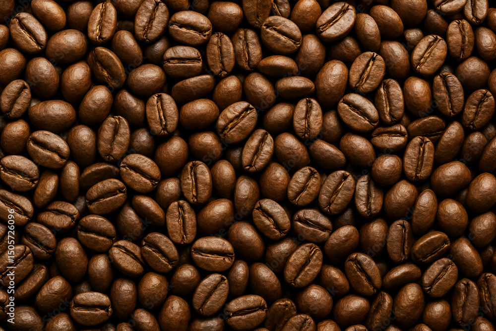 Naklejka premium A close-up view of roasted coffee beans, showcasing their rich brown color and smooth textures