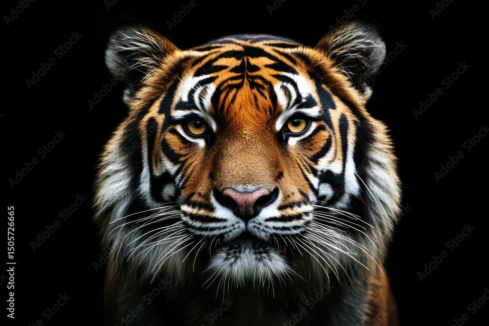 Fototapeta premium Tiger Face Close-Up on Black Background