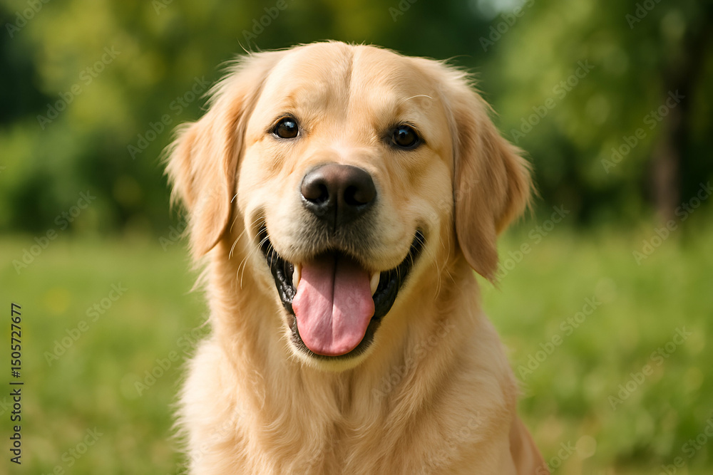 A cheerful golden retriever smiles brightly in a lush green field, showcasing its friendly and playful nature. This happy dog embodies the joy of companionship and outdoor fun. A cheerful golden retriever smiles brightly in a lush green field, showcasing its friendly and playful nature. This happy dog embodies the joy of companionship and outdoor fun.