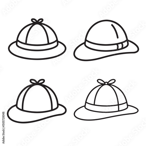 detective hat Line Art Illustrations , Collection of detective  Hat Silhouettes