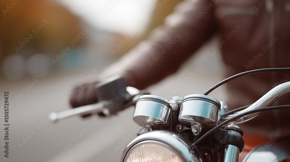 Obraz premium close-up of vintage motorcycle handlebars and gauges