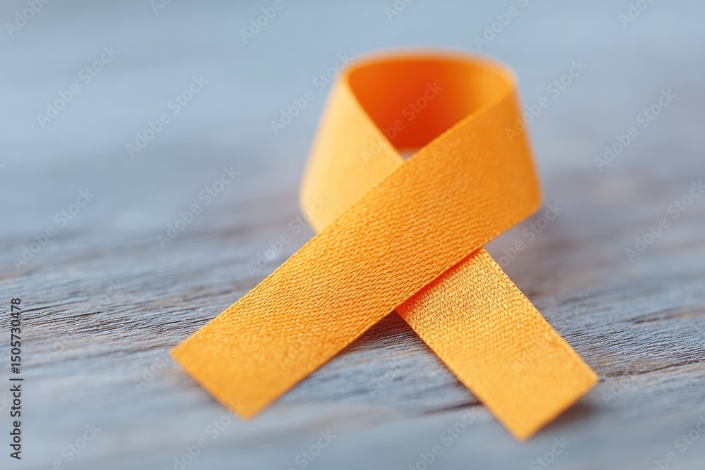 Obraz premium minimalistic orange ribbon on wooden table symbolizes world hepatitis day