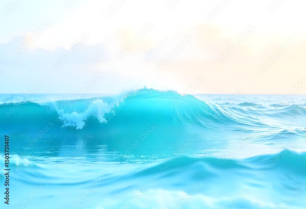 Naklejka premium Peaceful sea wave rolling under warm morning light with soft gradient sky high resolution photo
