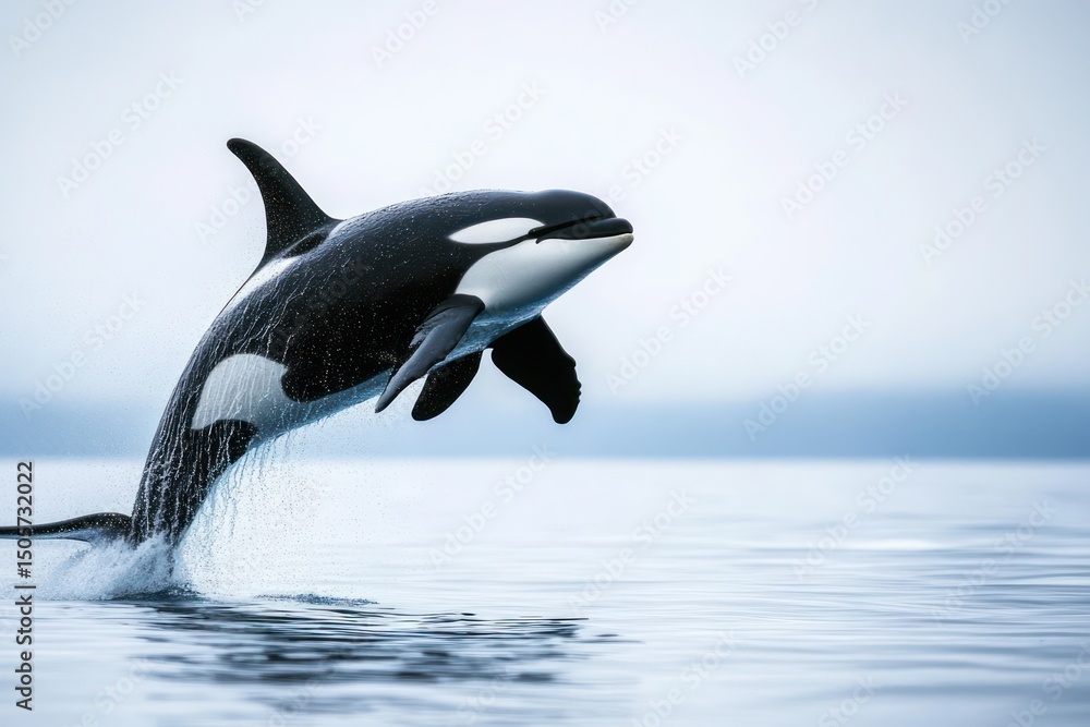 Fototapeta premium Killer whale jumps out of ocean water in wild nature