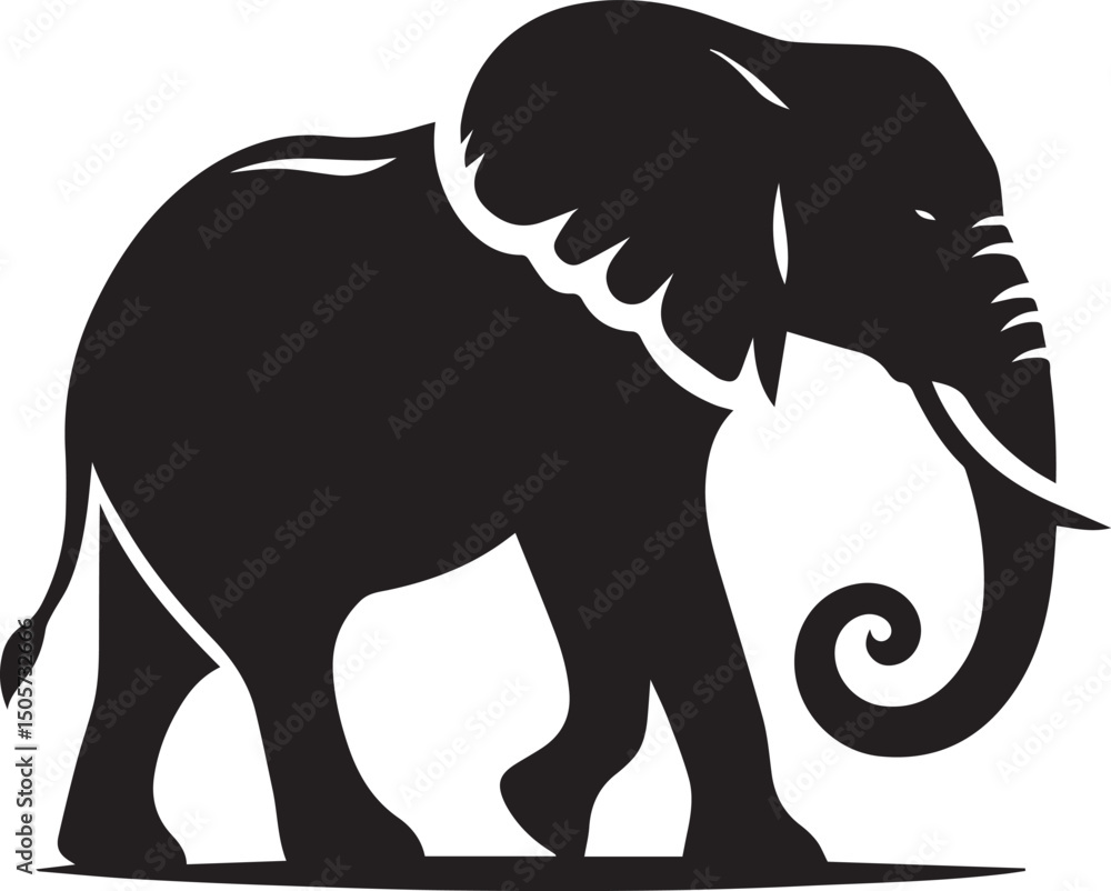 Fototapeta premium Black vector illustration of a wild elephant silhouette, perfect for animal and nature-themed designs 
