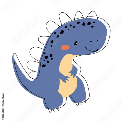 Vector cute Dinosaur on white background. Children's card with cute dinosaurs. Dino baby colorful illustration in naive style on white background