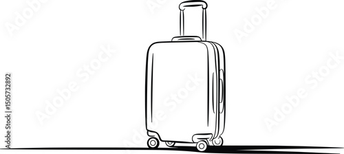 Line Art Minimalist Suitcase Vector Illustration, Travel Luggage Outline Art Illustration.