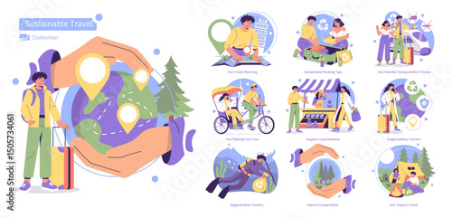 Sustainable Travel Vector Illustration with Eco-Friendly Tips