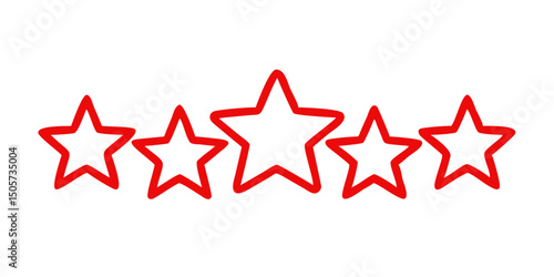 Red outlined five-star rating graphic design illustration  