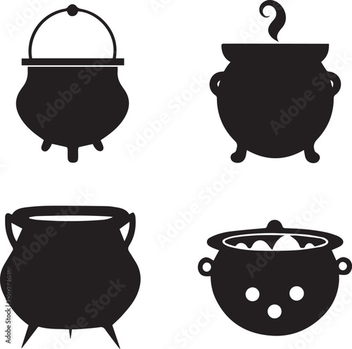 pot vector, cauldron logo set, cauldron vector illustration set, cauldron silhouette vector isolated on white background