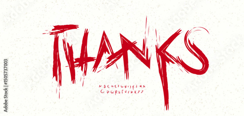 Thanks message with edgy horror-inspired scratchy red font. Ideal for Halloween card, bold typography, subscriber alert or creative headline. Vector illustration.