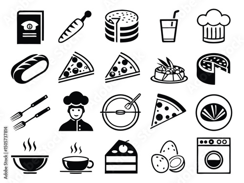 Flat Food Icon Collection – Dark Blue & White Minimalist Style