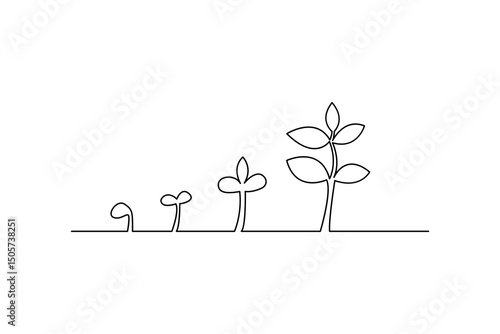 Plant growth process minimalist continuous one line art