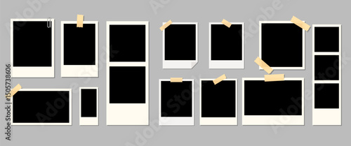 Isolated polaroid frame, Photo vector design collection, Image template, Scrapbook, Flat style photograph graphic lements for Decoration on White background, Editable