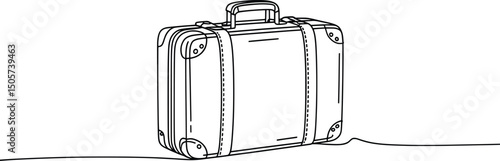Classic Travel Suitcase Line Drawing, Vintage Luggage Minimalist Art.