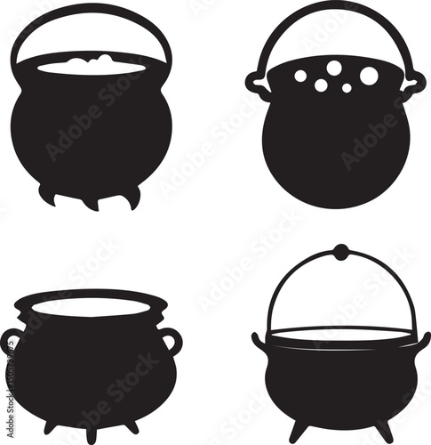pot vector, cauldron logo set, cauldron vector illustration set, cauldron silhouette vector isolated on white background