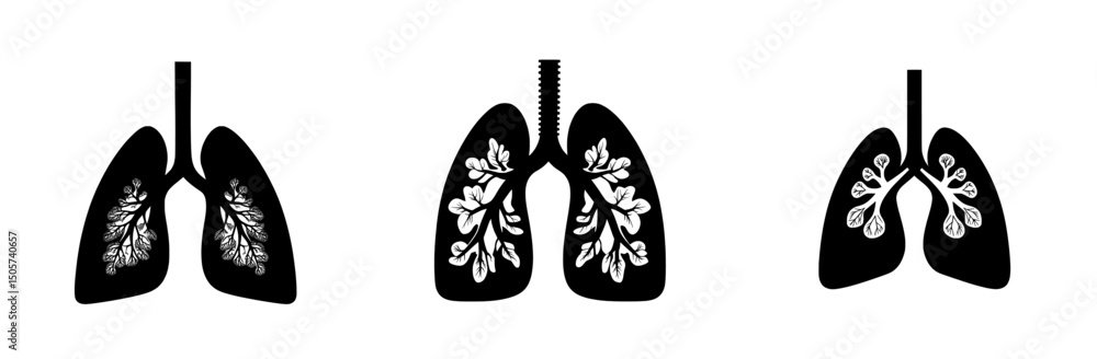 A modern line art illustration of human lungs is depicted on a white background as a medical representation A modern line art illustration of human lungs is depicted on a white background as a medical representation