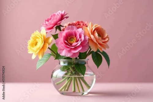 Wallpaper Mural Colorful blooms in a delicate glass container, set against a soft background, floral, petals Torontodigital.ca