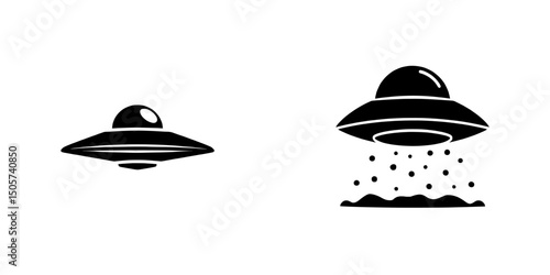 A classic representation of a UFO is illustrated through a simple yet striking black silhouette set against a clean background, with the iconic saucer shape evoking mystery and intrigue