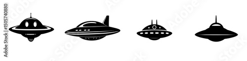 A classic illustration of a UFO is depicted in a simple yet striking black silhouette against a clean background, referred to as an Unidentified Flying Object