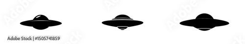 An Unidentified Flying Object is exemplified by a classic illustration of a flying saucer, embodying the mystery and intrigue of extraterrestrial life in space exploration through a simple, bold