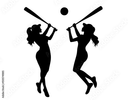 Circus performers are shown as silhouette figures, juggling clubs, in a black and white illustration, featuring contrasting shapes, dynamic poses, a symmetrical composition, and a modern art style,