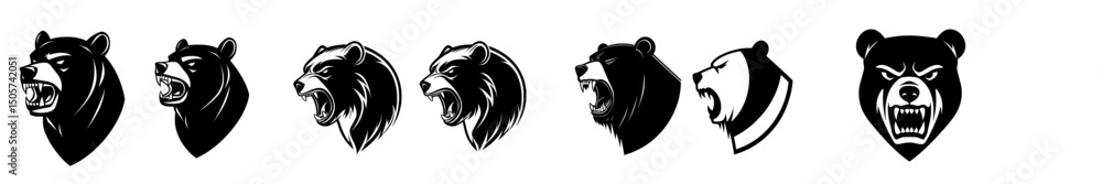 Grizzly Bear and Polar Bear Head, Vector, Roaring, Mascot, Logo, Design, Black, White, Illustration,’ is a detailed description of a specific image Grizzly Bear and Polar Bear Head, Vector, Roaring, Mascot, Logo, Design, Black, White, Illustration,’ is a detailed description of a specific image