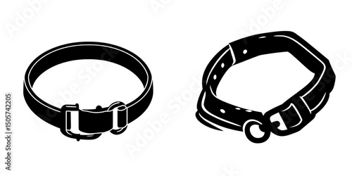 Minimalist pet collar silhouettes appear in black against a white backdrop, embodying simplicity and a flat, single design