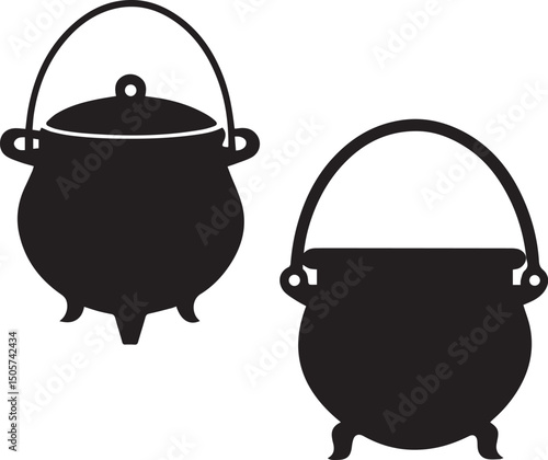 pot vector, cauldron logo set, cauldron vector illustration set, cauldron silhouette vector isolated on white background