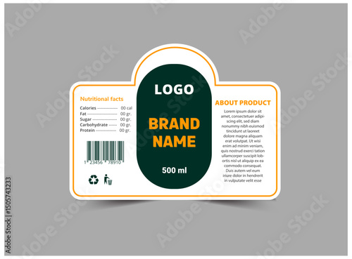 Bottle Label Brand Name Template Design Green And Orange Packaging Product Vector Illustration