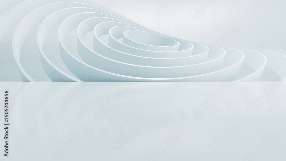 Obraz premium Abstract wavy architectural space with empty concrete floor, Geometric in white sci-fi interior design, 3d rendering background