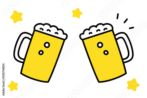 かわいい手書き風のビールイラスト 乾杯