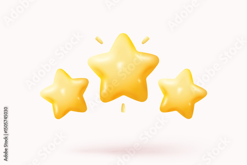 3d yellow stars glossy color icon for rating on pastel background. Customer rating feedback from client about employee of UI mobile concept. 3d star quality icon vector with shadow render illustration