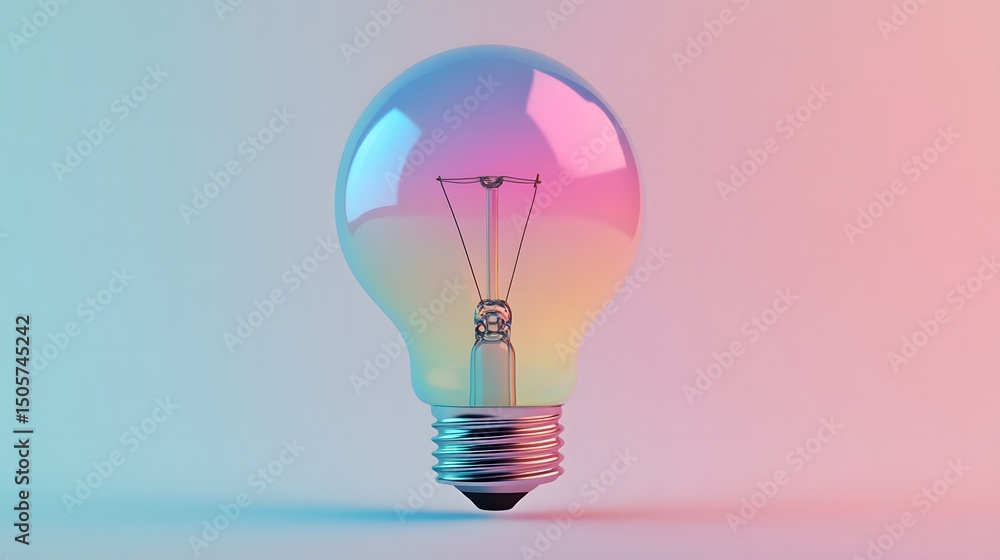 Fototapeta premium Vibrant light bulb illuminating against a striking pink and blue background creating a colorful visual experience