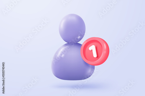 3d user profile icon or social avatar signs and business communication staff person. Identity verification success with notice alert. 3d round account manager button icon vector render illustration