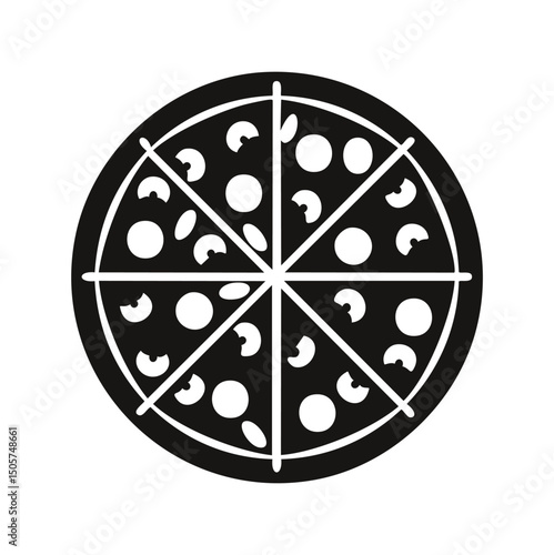 Delicious whole pizza eight slices cheese mushrooms