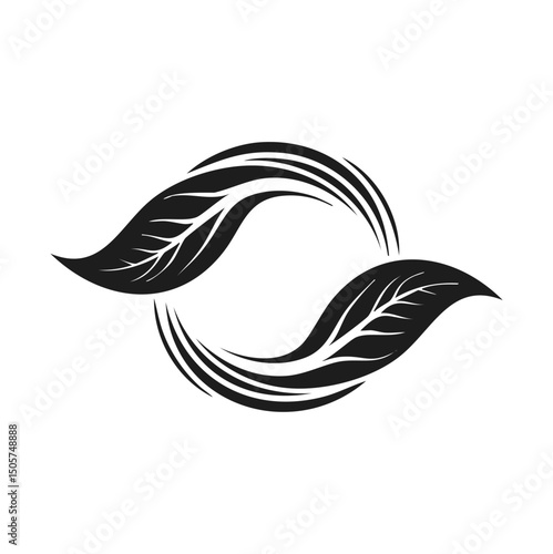 Elegant black leaf design circular logo nature symbol