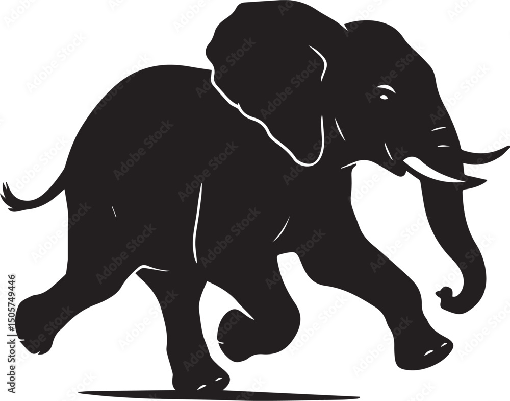 Fototapeta premium Black vector illustration of a wild elephant silhouette, perfect for animal and nature-themed designs 
